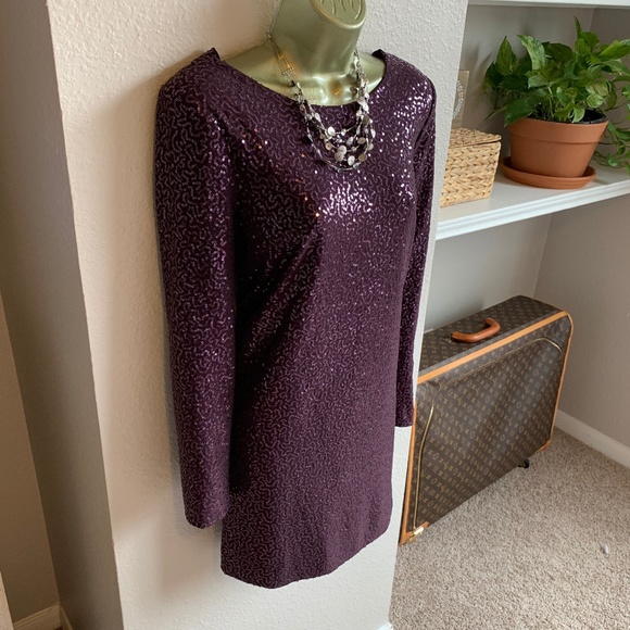 Purple Sequin Drape Lowback Dress - Tibi - Picture 4 of 8
